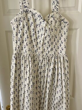 Unique Vintage White  Sundress with Navy Anchor Print